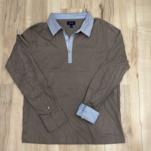 Faconnable long sleeve polo in grey and sky blue size men’s large